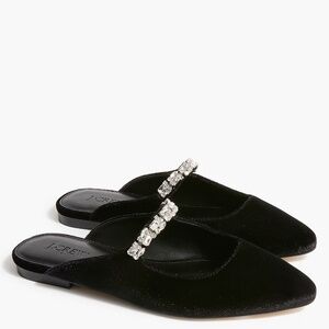 J. Crew Factory Black Velvet Rhinestone Mules